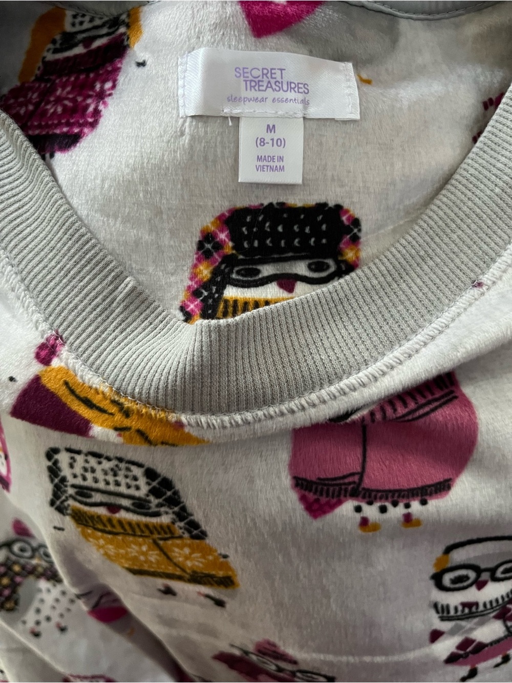 Secret Treasures Women’s M 8-10 Owl Pajama Sleep Top Plush Fleece Winter NWT